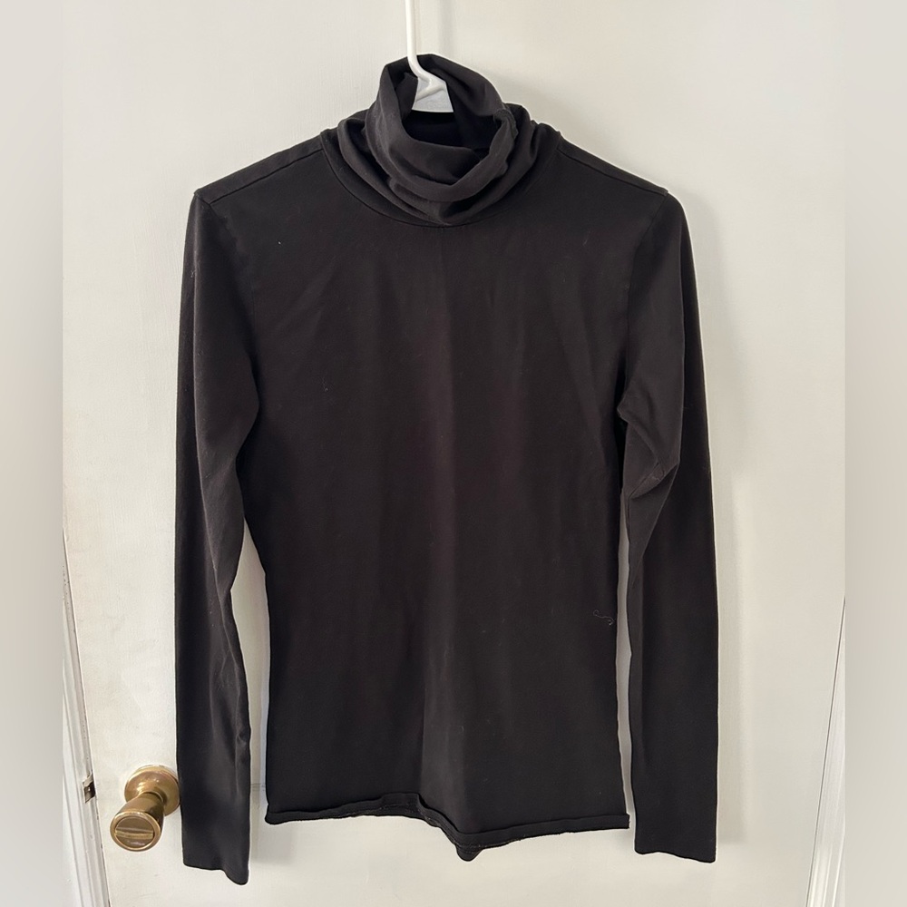 PERUVIAN CONNECTION PIMA COTTON BLACK TURTLENECK LONG SLEEVE SHIRT SZ S